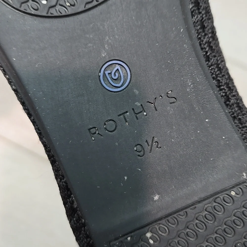 Rothy's Women Black Knit Ballet Flats with Blue Trim Shoes Sz 9.5